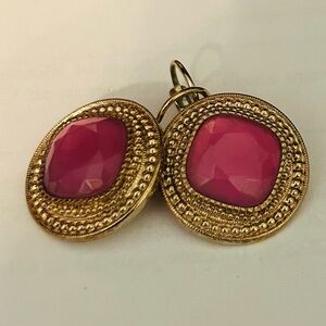 Gold-Tone Drop Earrings with Pink Glass Accents